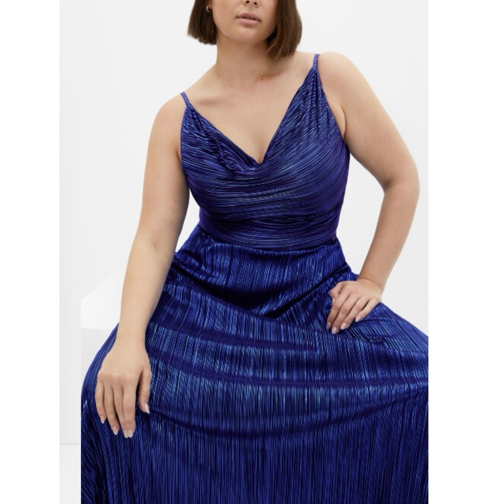 City Chic Women Size 12 Kamila NWT Blue Metallic Striped Maxi Dress Cowl‎ Neck